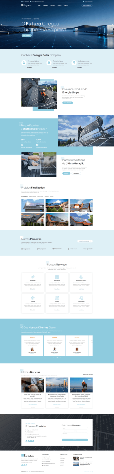Site profissional responsivo voltado para Empresa de Energia Solar